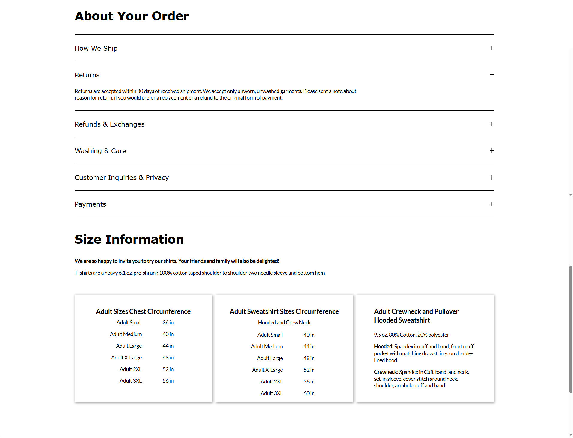 NJ Tshirts website Ordering Info Page